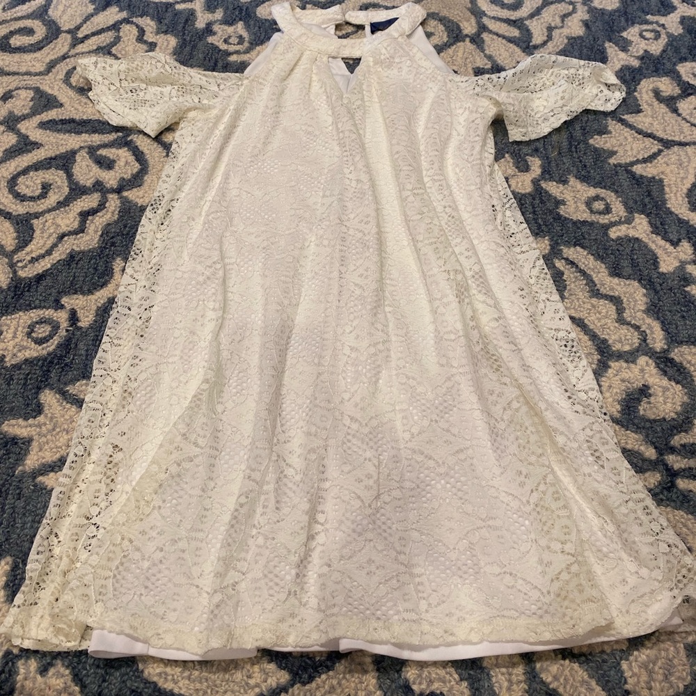 Blue rain white lace halter neck dress in size S